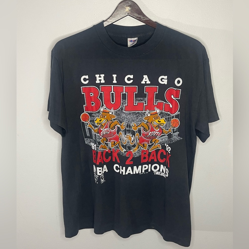 1992 Chicago Bulls Back 2 Back NBA Champions Shirt L Vintage Trench SingleStitch